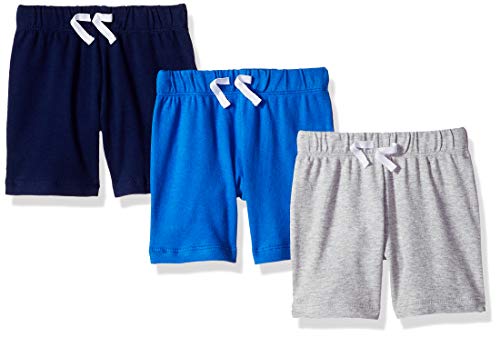 Amazon Essentials - Pack de 2 pantalones cortos con cintura elástica para niño, Blue/Grey Solid, US NB (EU 56-62)