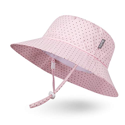 Ami & Li tots Niña Sombrero de Sol Bob Ajustable para Bebé Niña Niño Infantil Niños Pequeños Sombrero Protección Solar UPF 50 Unisexo-L:Lunares Rosa