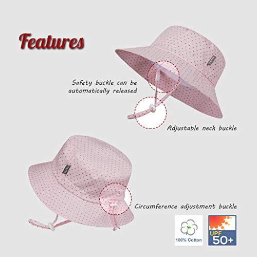 Ami & Li tots Niña Sombrero de Sol Bob Ajustable para Bebé Niña Niño Infantil Niños Pequeños Sombrero Protección Solar UPF 50 Unisexo-L:Lunares Rosa