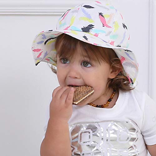 Ami&Li tots Niña Sombrero de Sol ala Ancha Ajustable Sombrero Protección Solar UPF 50 para Bebés, Niñas Niños Infantil Pequeñito Unisexo - M:Plumas de Colores