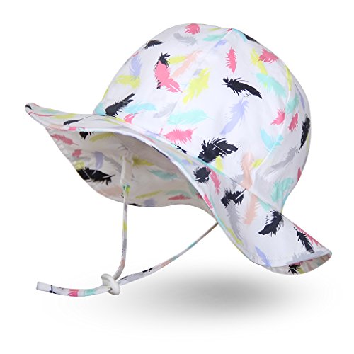 Ami&Li tots Niña Sombrero de Sol ala Ancha Ajustable Sombrero Protección Solar UPF 50 para Bebés, Niñas Niños Infantil Pequeñito Unisexo - M:Plumas de Colores