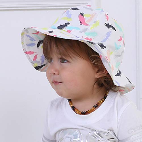 Ami&Li tots Niña Sombrero de Sol ala Ancha Ajustable Sombrero Protección Solar UPF 50 para Bebés, Niñas Niños Infantil Pequeñito Unisexo - M:Plumas de Colores