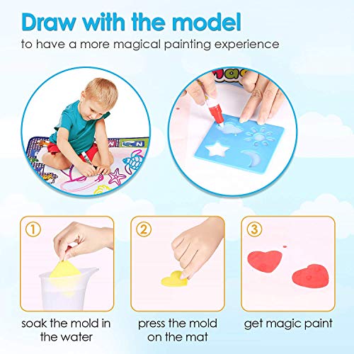 amzdeal Agua Dibujo Pintura Alfombra de Agua Doodle para niño , esteras de Agua Doodle con 1* Libro magico, 3* bolígrafos para Pintar