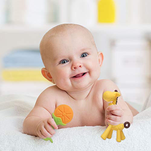 ANGELBLISS mordedor bebes refrigerante,mordedores bebes BPA gratis Juguetes para la dentición para bebés,Natural Organic Freezer Safe Silicone Teethers (4 UNIDADES)