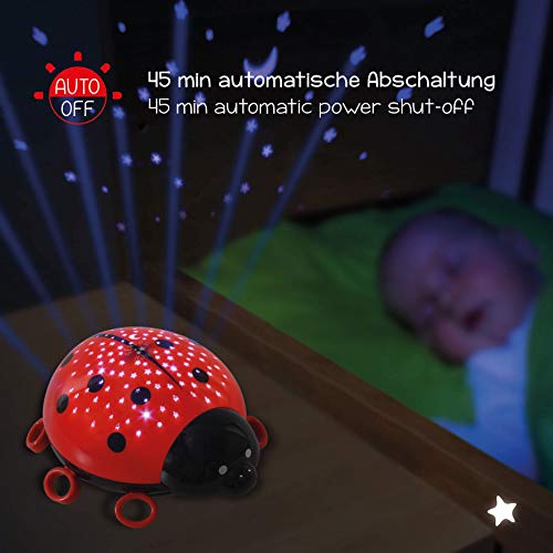 "ANSMANN Proyector de luz nocturna LED con estrellas  - Con diseño de mariquita - Lámpara 
nocturna infantil de cielo estrellado - Con sensor táctil"