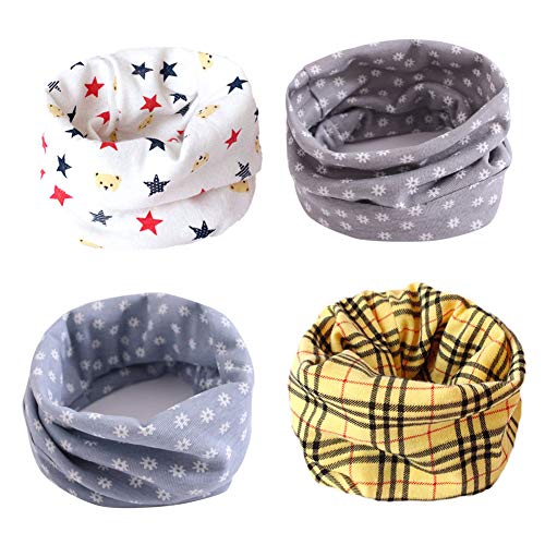 ANSUG 4 paquetes de calentadores de cuello de algodón para bebés, Kids Infinity Loop Bufanda O-Ring Neckerchief Hat Bandana para niños y niñas - 0-15 años