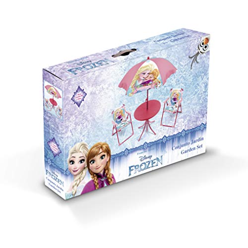 ARDITEX WD9548 Set de Mesa (50x50x48cm), 2 Sillas (38x32x53cm) y Sombrilla (diámetro 110cm) de Disney-Frozen