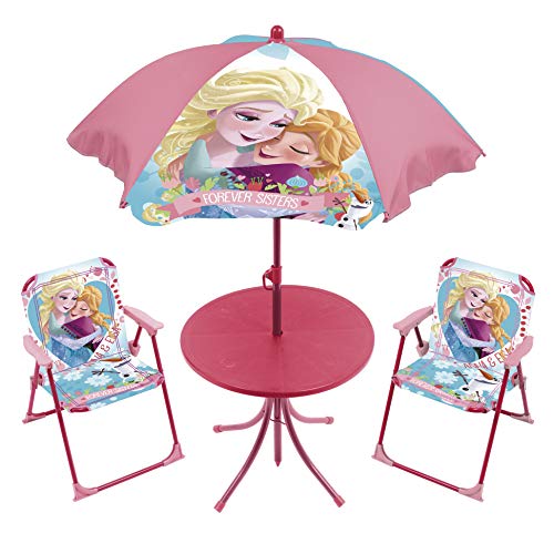 ARDITEX WD9548 Set de Mesa (50x50x48cm), 2 Sillas (38x32x53cm) y Sombrilla (diámetro 110cm) de Disney-Frozen