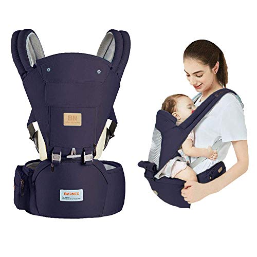 Arkmiido Mochila Portabebés, Portabebés Ergonómica con Asiento de Cadera, Mochila Portabebés para Bebés Transpirable y Suave para todas las Estaciones (navy)