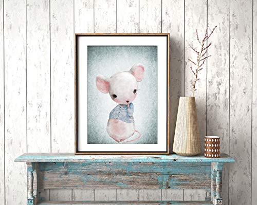 artpin® Juego de 4 imágenes para habitación de niños – A4 Póster habitación de bebé – Ratón zorro conejo colores pastel decoración niña niño P56