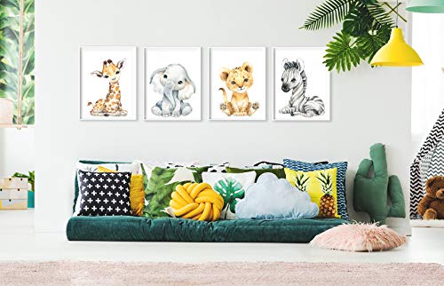 artpin® - Juego de 4 imágenes para habitación de niños, decoración para niños y niñas, DIN A4, póster, diseño de animales de la jungla