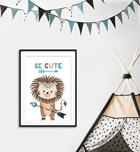 artpin® Juego de 4 pósteres para habitación infantil – Decoración Niño Niña – Cuadros de pared A4 para habitación de bebé – Animales del bosque indio Safari Escandinavo, Boho, Jungle, multicolor (P44)