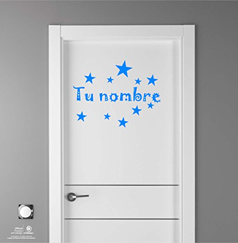 Artstickers Adhesivo Infantil para decoración de Muebles, Puertas, Paredes.Elige el Nombre de tu Bebé, en Color Azul. Nombre de 20cm + Kit de 10 Estrellas para Libre colocación.