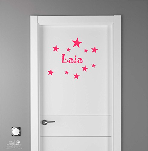 Artstickers Adhesivo Infantil para decoración de Muebles, Puertas, Paredes.Nombre: Laia, en Color Rosa Nombre de 20cm + Kit de 10 Estrellas para Libre colocación.