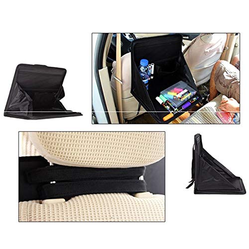 ASEOK - Bandeja de almacenamiento para asiento trasero de coche, soporte para portátil, bandeja para asiento trasero, organizador de mesa de trabajo para comida, multibolsillo(negro).