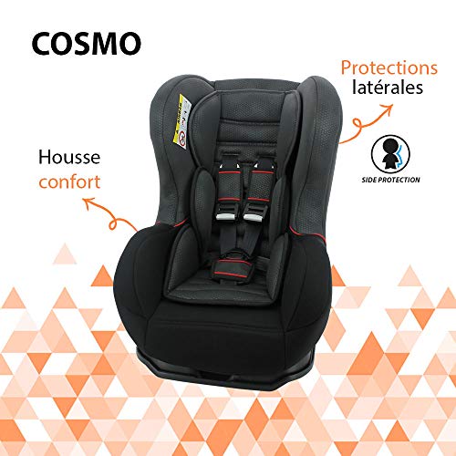 Asiento Auto Grupo 0 +/1 de 0 a 18 kg con protecciones laterales – Creación 100% francesa – 3 estrellas Test TCS – , 20 colores – cale-tête y asiento acolchados.