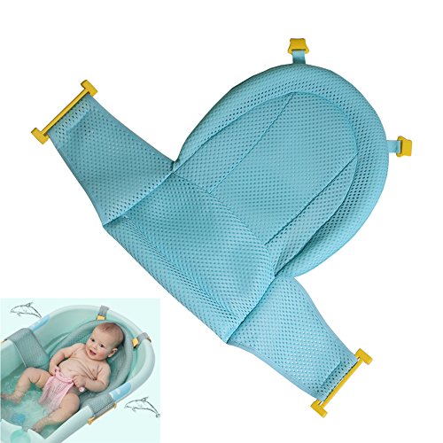 Asiento de baño para bebé Alfombrilla de apoyo para asiento de baño infantil, La bañera ajustable antideslizante de la fiesta de bienvenida al bebé se incorpora la malla para el recién nacido (Green)