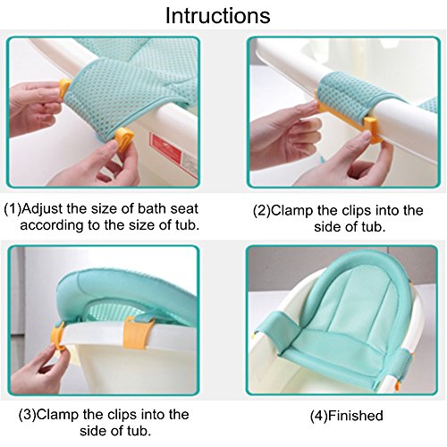 Asiento de baño para bebé Alfombrilla de apoyo para asiento de baño infantil, La bañera ajustable antideslizante de la fiesta de bienvenida al bebé se incorpora la malla para el recién nacido (Green)