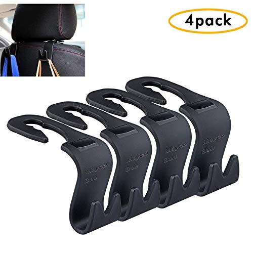 Asiento de coche reposacabezas Hanger ganchos de almacenamiento, organizador de almacenamiento percha gancho para bolsa de compras bolso de mano (negro Juego de 4) Mayco Bell