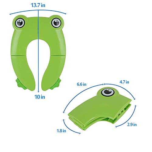 Asiento de Inodoro Plegable, Reductores de Inodoro Para Niños, Asiento Plegable Para Viaje Para Bebé (Verde),Tarjeta de Entrenamiento Bedpan, Almohadilla de Inodoro Desechable