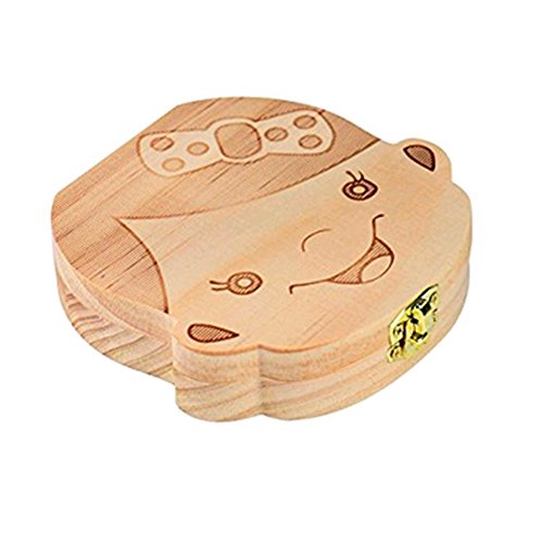 Atommy 1 Pcs Madera de Caja Almacenamiento de Dientes Leches Caja de Recién Nacidos Recuerdo para Bebés Regalos Español (Niña)