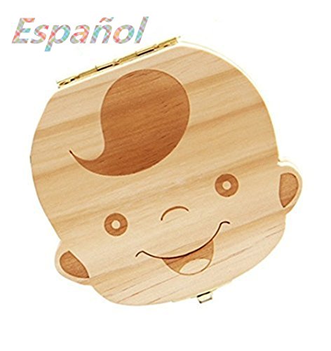 Atommy 1 Pcs Madera de Caja Almacenamiento de Dientes Leches Caja de Recién Nacidos Recuerdo para Bebés Regalos Español (Niño)