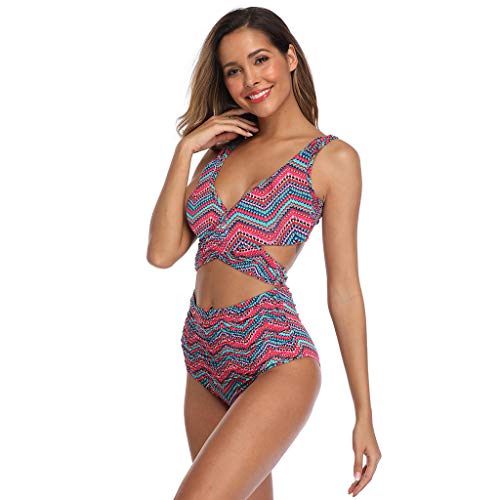 Auifor Conjunto de Bikini de patrón de Rayas Sexy para Mujer Traje de baño de Dos Piezas Traje de baño Traje de baño(Rojo/Medium)