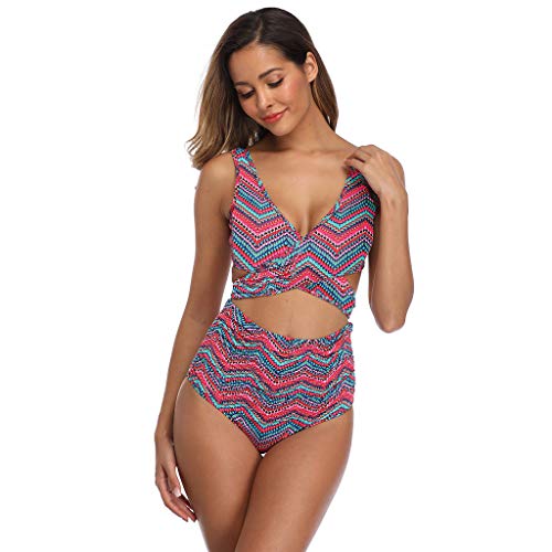 Auifor Conjunto de Bikini de patrón de Rayas Sexy para Mujer Traje de baño de Dos Piezas Traje de baño Traje de baño(Rojo/Medium)