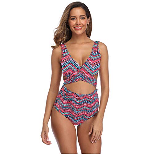 Auifor Conjunto de Bikini de patrón de Rayas Sexy para Mujer Traje de baño de Dos Piezas Traje de baño Traje de baño(Rojo/Medium)