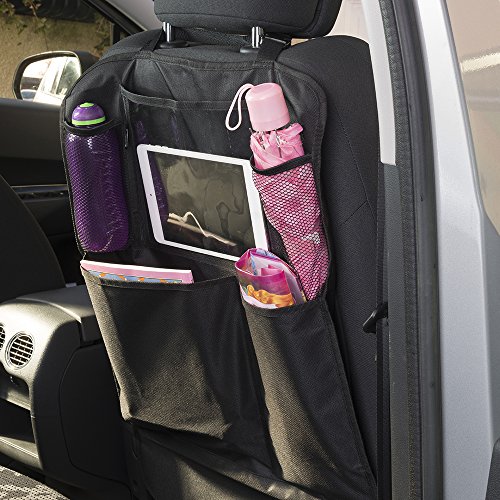 Auto Companion - Juego de 2 protectores organizadores para parte trasera de asiento de coche, impermeables, con soporte para tablet de 12 pulgadas (30,4 cm)