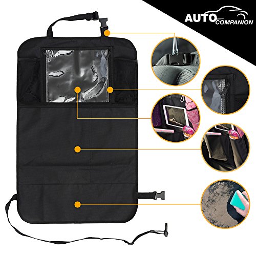 Auto Companion - Juego de 2 protectores organizadores para parte trasera de asiento de coche, impermeables, con soporte para tablet de 12 pulgadas (30,4 cm)