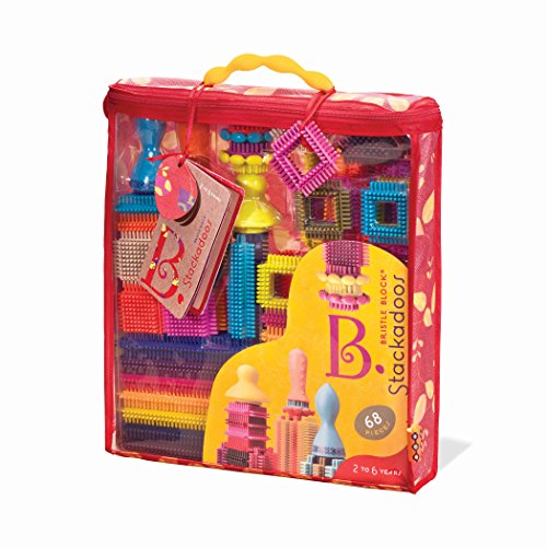 B. Toys - Bloques de cerdas Stackadoos - 68 Bloques de Juguetes en una Bolsa de Almacenamiento - Sin BPA Stem Juguetes Bloques de construcción para niños 2 años +