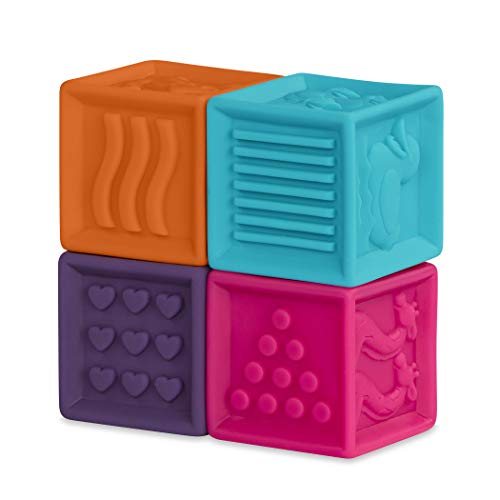 B. Toys – One Two Squeeze Blocks – Bloques de construcción para niños – Juguetes educativos para bebés de 6 Meses en adelante, con números, Formas, Animales y Texturas – 10 Bloques Suaves apilables