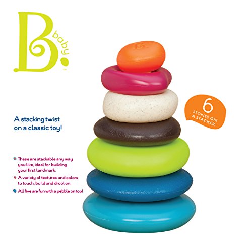 B. toys – Skipping Stones – Aros apilables texturizados – Clásico juego de aros apilables para bebés – Juguetes de desarrollo temprano