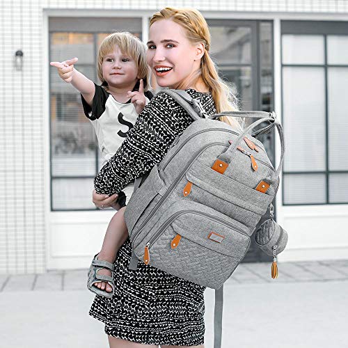 BabbleRoo Mochilas de Pañales para Bebé, Gran Capacidad Mochila de Cambio Bolsa para Pañales con Cambiador y Porta Chupones para Mamá y Papá (gris)