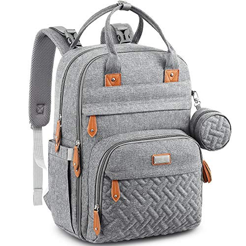 BabbleRoo Mochilas de Pañales para Bebé, Gran Capacidad Mochila de Cambio Bolsa para Pañales con Cambiador y Porta Chupones para Mamá y Papá (gris)