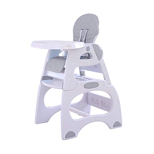 Babify Eat&Play Trona Convertible en Silla + Mesa - Reclinable - Doble Bandeja Extraible Multiposiciones - Asiento Gris