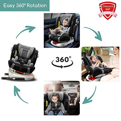 Babify Onboard Silla de Coche Giratoria 360º – Grupos 0/1/2/3 - Reclinable - Contramarcha hasta grupo 1