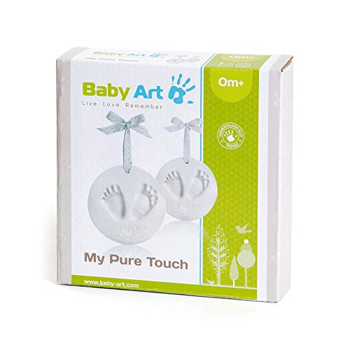 Baby Art My pure Touch Huella en arcilla blanca de tu bebé para colgar, con purpurina, Set de decoración de huella de mano y pié, Regalos para bebés y recién nacidos, Shiny Vibes