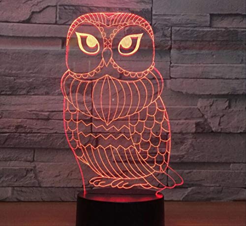 Baby Bedroom Sleep Light, OWL 7 colores Iluminación creativa ajustable 7 Cambio de color Mesa Lámpara de escritorio Regalo LED Botón Fiesta Cumpleaños Dormitorio Halloween Modo tres en uno Tienda 3D