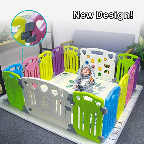 Baby Playpen - Centro de actividades para niños, juego de seguridad en el patio, interior y exterior, con 14 paneles, bolígrafo (classic 14 panel)