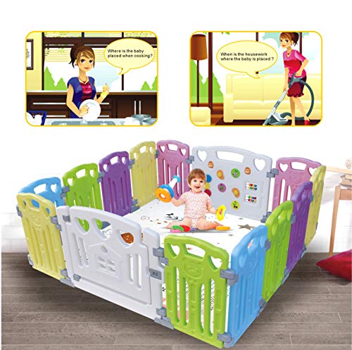 Baby Playpen - Centro de actividades para niños, juego de seguridad en el patio, interior y exterior, con 14 paneles, bolígrafo (classic 14 panel)