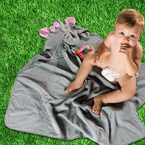 Baby Toalla con Capucha y Elefante para Bebé, Toalla de Baño Bebé, Capa de Baño Bebé Infantil, Toalla Bebe Recien Nacido, Regalo Niñas, Gris