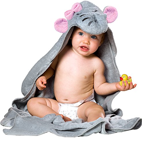 Baby Toalla con Capucha y Elefante para Bebé, Toalla de Baño Bebé, Capa de Baño Bebé Infantil, Toalla Bebe Recien Nacido, Regalo Niñas, Gris