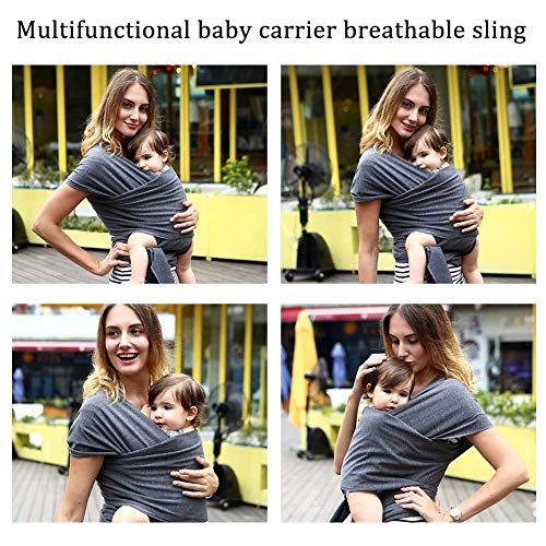 Baby Wrap Carrier All-in-1 Stretchy Baby Wraps Eslingas y envolturas para bebés especializadas para bebés y recién nacidos (Black Gray)