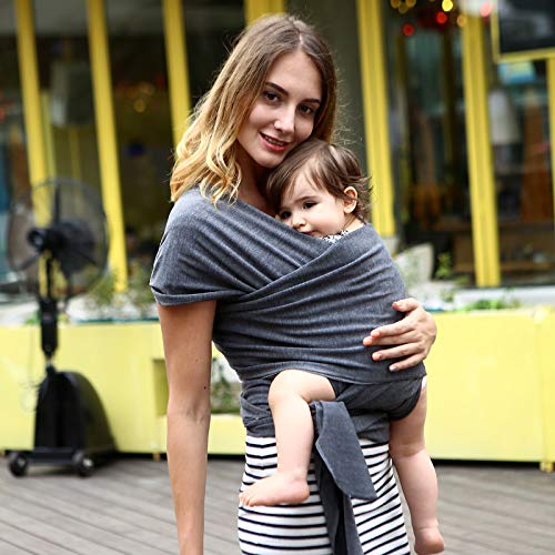 Baby Wrap Carrier All-in-1 Stretchy Baby Wraps Eslingas y envolturas para bebés especializadas para bebés y recién nacidos (Black Gray)