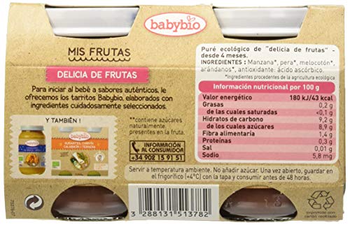 Babybio Delicia Frutas - Paquete de 2 x 130 gr - Total: 260 gr