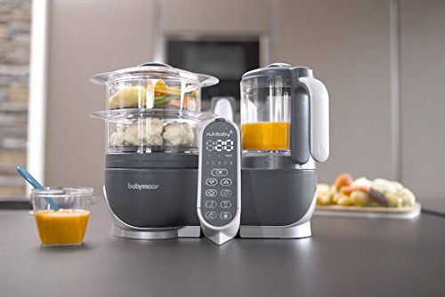 Babymoov Nutribaby+ A001124 - Procesador de alimentos para bebés, cocción al vapor y batidora color gris