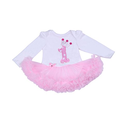 Babypreg® Bebé Niña 4pcs Corona Patrón de primer cumpleaños para vestido de tutú, diadema zapatos(L/9-12 Mes, Rosa)