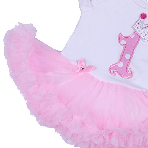 Babypreg® Bebé Niña 4pcs Corona Patrón de primer cumpleaños para vestido de tutú, diadema zapatos(L/9-12 Mes, Rosa)